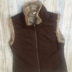 GAP Jacket Vest Brown Soft Faux Fur Size M